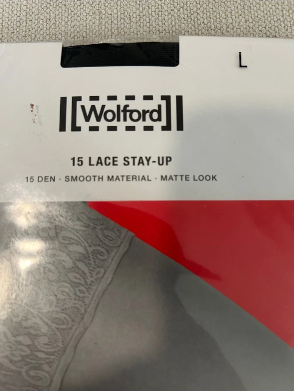 Wolford 15 Lace Stay-Up 15 Den Matte Look, Black, Size Large. NWT